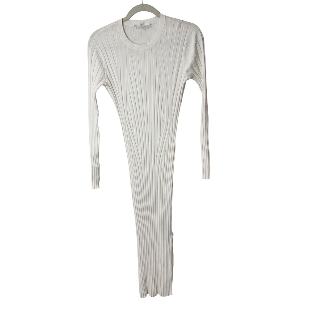 FRAME Ribbed Sweater Dress Medium Off White Midi LWSW1635 Long Sleeve Slit